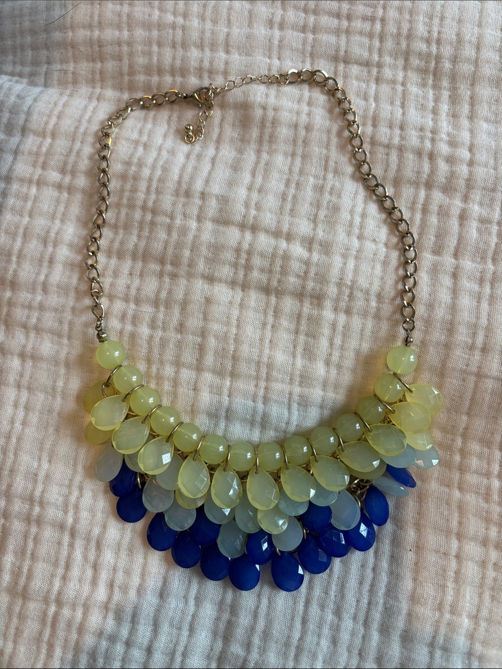Source Unknown Yellow and Blue Teardrop Bib Necklace